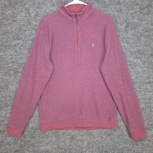 Johnnie-O Emmett Sweater Mens Medium Red Blue Striped 1/4 Zip Casual Pullover‎